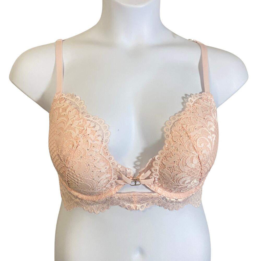La Senza Beyond Sexy Ultimate Plunge Light Pink Rhinestone Glitter Bra Sz 38DD